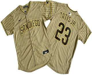 Mens San Diego Padres #23 Fernando Tatis Jr Khaki Pinstripe Limited Stitched Jersey